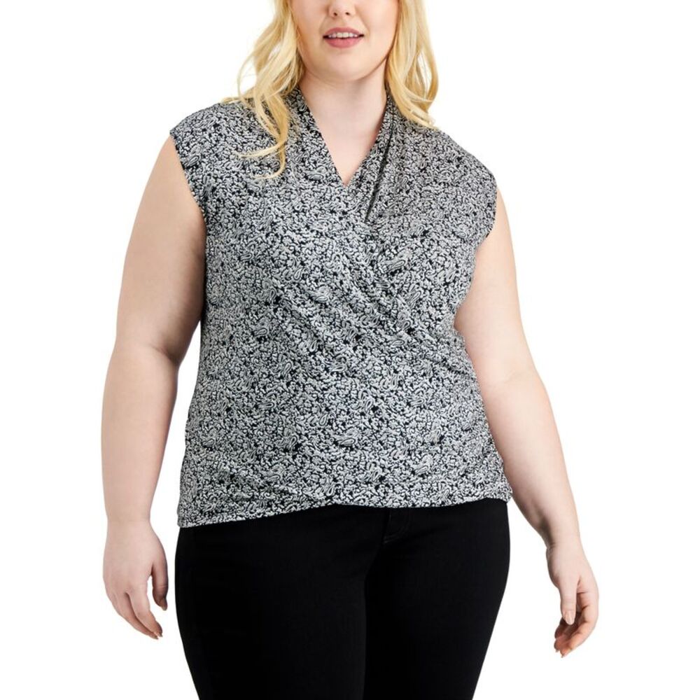 INC International Concepts Plus Size Paisley Print Sleeveless Surplice Top